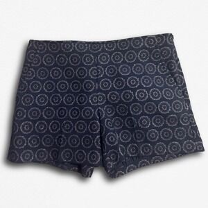 Trina Turk Navy Gold Metallic Jacquard Medallion Shorts Side Zip Womens Size 12